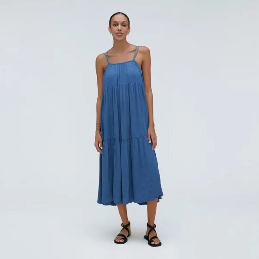 Everlane Naia Ripple Tiered Maxi Dress in Deep Blue Size Small